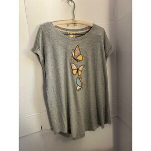 Tru Self Women’s 1X Gray Butterfly Graphic T Shirt Top Plus Size Short Sleeve Ca